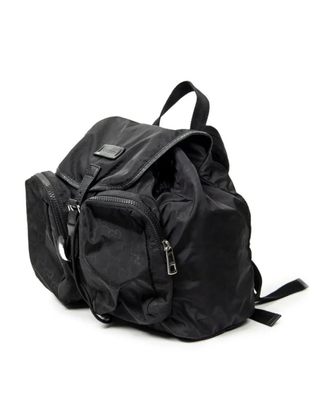 Gucci Drawstring Flap Backpack Black GG Nylon Canvas